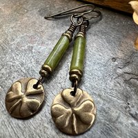 Shamrock Bronze Earrings, Irish Clovers, Connemara Marble, Irish Shamrock, Irish Celtic Jewelry, St Patrick's Day, Bronze Anniversary