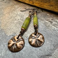 Shamrock Copper Earrings, Irish Clovers, Connemara Marble, Irish Shamrock, Irish Celtic Jewelry, St Patrick's Day, Copper 7th Anniversary