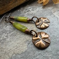 Shamrock Copper Earrings, Irish Clovers, Connemara Marble, Irish Shamrock, Irish Celtic Jewelry, St Patrick's Day, Copper 7th Anniversary