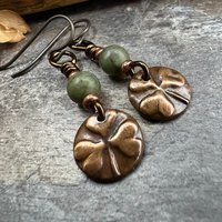 Shamrock Copper Earrings, Irish Clovers, Connemara Marble, Irish Shamrock, Irish Celtic Jewelry, St Patrick's Day, Copper 7th Anniversary