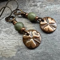 Shamrock Copper Earrings, Irish Clovers, Connemara Marble, Irish Shamrock, Irish Celtic Jewelry, St Patrick's Day, Copper 7th Anniversary