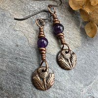 Scottish Thistle Earrings, Outlander Gifts, Copper Anniversary, Thistle of Scotland, Amethyst, Wax Seal Charm, Highlander, Disc Earrings