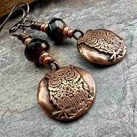 Copper Owl Earrings, Irish Celtic Jewelry, Pagan Jewelry, Copper Owl Jewelry, Witch Earrings, 7th Anniversary, Bird Lover Gifts, Earthy Gift