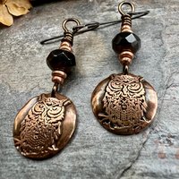 Copper Owl Earrings, Irish Celtic Jewelry, Pagan Jewelry, Copper Owl Jewelry, Witch Earrings, 7th Anniversary, Bird Lover Gifts, Earthy Gift