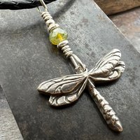 Dragonfly, Sterling Silver Charm, Czech Glass, Silver Dragonfly Necklace, Leather & Vegan Cords, Stainless Steel Chain, Earthy Nature Gifts