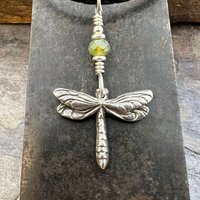 Dragonfly, Sterling Silver Charm, Czech Glass, Silver Dragonfly Necklace, Leather & Vegan Cords, Stainless Steel Chain, Earthy Nature Gifts