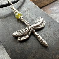 Dragonfly, Sterling Silver Charm, Czech Glass, Silver Dragonfly Necklace, Leather & Vegan Cords, Stainless Steel Chain, Earthy Nature Gifts