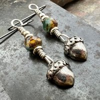 Acorn Sterling Silver Earrings, Hypoallergenic, Niobium Ear Wires, Czech Glass, Oak Tree Jewelry, Tiny Acorns, Druid, Earthy Woodland Gifts