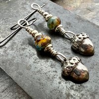 Acorn Sterling Silver Earrings, Hypoallergenic, Niobium Ear Wires, Czech Glass, Oak Tree Jewelry, Tiny Acorns, Druid, Earthy Woodland Gifts
