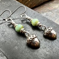 Acorn Sterling Silver Earrings, Hypoallergenic, Niobium Ear Wires, Czech Glass, Oak Tree Jewelry, Tiny Acorns, Druid, Earthy Woodland Gifts