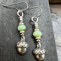 Acorn Sterling Silver Earrings, Hypoallergenic, Niobium Ear Wires, Czech Glass, Oak Tree Jewelry, Tiny Acorns, Druid, Earthy Woodland Gifts