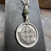 Celtic Cross, Sterling Silver Charm, Connemara Marble, Irish Celtic, Leather & Vegan Cords, Stainless Steel Chain, Silver Cross Necklace