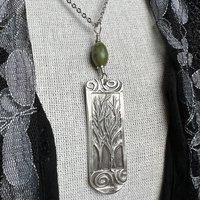 Two Trees Pendant, Sterling Silver, Connemara Marble, Long Skinny Tree Necklace, Intertwined Trees, Irish Celtic Spirals, Tree Branches
