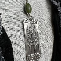Two Trees Pendant, Sterling Silver, Connemara Marble, Long Skinny Tree Necklace, Intertwined Trees, Irish Celtic Spirals, Tree Branches