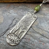 Two Trees Pendant, Sterling Silver, Connemara Marble, Long Skinny Tree Necklace, Intertwined Trees, Irish Celtic Spirals, Tree Branches
