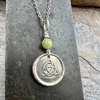 Trinity Knot, Triquetra, Sterling Silver, Wax Seal Charm, Connemara Marble, Irish Celtic Jewelry, Leather & Vegan Cords, Triple Goddess