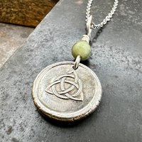 Trinity Knot, Triquetra, Sterling Silver, Wax Seal Charm, Connemara Marble, Irish Celtic Jewelry, Leather & Vegan Cords, Triple Goddess