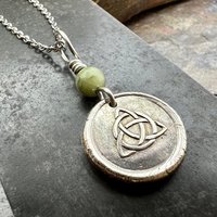 Trinity Knot, Triquetra, Sterling Silver, Wax Seal Charm, Connemara Marble, Irish Celtic Jewelry, Leather & Vegan Cords, Triple Goddess
