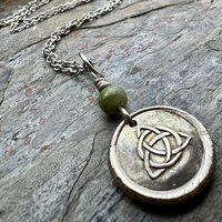 Trinity Knot, Triquetra, Sterling Silver, Wax Seal Charm, Connemara Marble, Irish Celtic Jewelry, Leather & Vegan Cords, Triple Goddess
