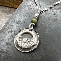 Claddagh, Sterling Silver, Wax Seal Charm, Connemara Marble, Irish Celtic Jewelry, Leather & Vegan Cords, Love, Friendship, Loyalty, Ireland
