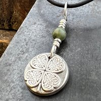 Four Leaf Clover, Sterling Silver, Wax Seal Charm, Connemara Marble, Irish Celtic Jewelry, Pagan Celtic Witch, 4 Leaf, Luck of the Irish