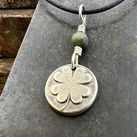 Four Leaf Clover, Sterling Silver, Wax Seal Charm, Connemara Marble, Irish Celtic Jewelry, Pagan Celtic Witch, 4 Leaf, Luck of the Irish