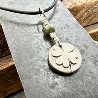 Four Leaf Clover, Sterling Silver, Wax Seal Charm, Connemara Marble, Irish Celtic Jewelry, Pagan Celtic Witch, 4 Leaf, Luck of the Irish