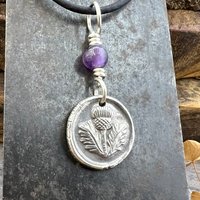 Thistle of Scotland, Sterling Silver, Wax Seal Charm, Scottish Jewelry, Highlander, Scottish Thistle, Amethyst, Outlander Gift, Spirals