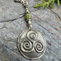 Sterling Silver Triskele Pendant, Triskelion Triple Spiral, Connemara Marble, Irish Celtic Jewelry, Pagan Art, Leather & Vegan Cords, Chains