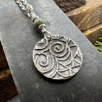 Celtic Sun Spiral, Sterling Silver Charm, Connemara Marble, Irish Celtic Jewelry, Domed Sun Necklace, Leather & Vegan Cords, Handmade Art