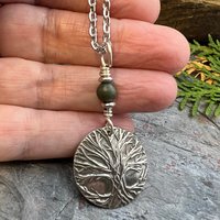 Celtic Tree of Life, Sterling Silver Charm, Connemara Marble, Irish Celtic Jewelry, Domed Sun Necklace, Leather & Vegan Cords, Handmade Art