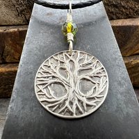 Celtic Tree of Life Pendant, Sterling Silver, Green Czech Glass, Sacred Celtic Tree, Irish Celtic Spirals, Druid Dryad, Crann Bethadh, Witch