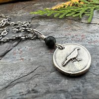 Raven Charm, Sterling Silver, Kilkenny Black Marble, Irish Celtic Jewelry, Wax Seal Charm, Leather & Vegan Cords, Stainless Chains, Handmade