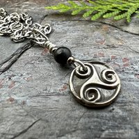 Triskele, Sterling Silver, Wax Seal Charm, Kilkenny Black Marble, Irish Celtic Jewelry, Pagan Art, Leather & Vegan Cords, Stainless Chains