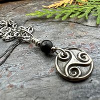 Triskele, Sterling Silver, Wax Seal Charm, Kilkenny Black Marble, Irish Celtic Jewelry, Pagan Art, Leather & Vegan Cords, Stainless Chains