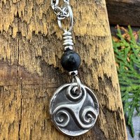 Triskele, Sterling Silver, Wax Seal Charm, Kilkenny Black Marble, Irish Celtic Jewelry, Pagan Art, Leather & Vegan Cords, Stainless Chains