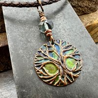 Celtic Tree of Life, Copper Pendant, Colorful Patina, Czech Glass, Irish Celtic Spirals, Celtic Witch Goddess, Earthy Rustic Art Jewelry