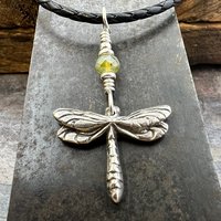 Dragonfly, Sterling Silver Charm, Czech Glass, Silver Dragonfly Necklace, Leather & Vegan Cords, Stainless Steel Chain, Earthy Nature Gifts