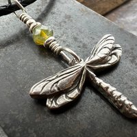 Dragonfly, Sterling Silver Charm, Czech Glass, Silver Dragonfly Necklace, Leather & Vegan Cords, Stainless Steel Chain, Earthy Nature Gifts