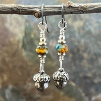 Acorn Sterling Silver Earrings, Hypoallergenic, Niobium Ear Wires, Czech Glass, Oak Tree Jewelry, Tiny Acorns, Druid, Earthy Woodland Gifts