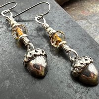 Acorn Sterling Silver Earrings, Hypoallergenic, Niobium Ear Wires, Czech Glass, Oak Tree Jewelry, Tiny Acorns, Druid, Earthy Woodland Gifts