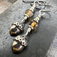 Acorn Sterling Silver Earrings, Hypoallergenic, Niobium Ear Wires, Czech Glass, Oak Tree Jewelry, Tiny Acorns, Druid, Earthy Woodland Gifts