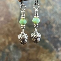 Acorn Sterling Silver Earrings, Hypoallergenic, Niobium Ear Wires, Czech Glass, Oak Tree Jewelry, Tiny Acorns, Druid, Earthy Woodland Gifts