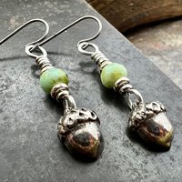 Acorn Sterling Silver Earrings, Hypoallergenic, Niobium Ear Wires, Czech Glass, Oak Tree Jewelry, Tiny Acorns, Druid, Earthy Woodland Gifts