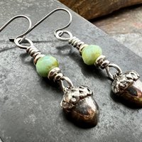 Acorn Sterling Silver Earrings, Hypoallergenic, Niobium Ear Wires, Czech Glass, Oak Tree Jewelry, Tiny Acorns, Druid, Earthy Woodland Gifts