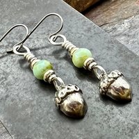 Acorn Sterling Silver Earrings, Hypoallergenic, Niobium Ear Wires, Czech Glass, Oak Tree Jewelry, Tiny Acorns, Druid, Earthy Woodland Gifts