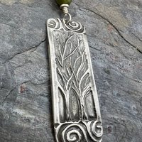 Two Trees Pendant, Sterling Silver, Connemara Marble, Long Skinny Tree Necklace, Intertwined Trees, Irish Celtic Spirals, Tree Branches