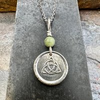 Trinity Knot, Triquetra, Sterling Silver, Wax Seal Charm, Connemara Marble, Irish Celtic Jewelry, Leather & Vegan Cords, Triple Goddess