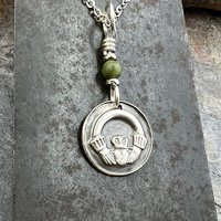 Claddagh, Sterling Silver, Wax Seal Charm, Connemara Marble, Irish Celtic Jewelry, Leather & Vegan Cords, Love, Friendship, Loyalty, Ireland