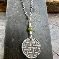 Sterling Silver, Celtic Knot Wax Seal Charm, Connemara Marble, Irish Celtic Jewelry, Pagan Art, Leather & Vegan Cords, Stainless Chains